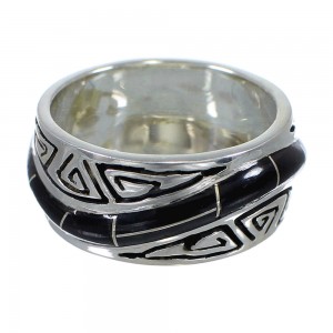 Southwest Genuine Sterling Silver And Jet Water Waves Jewelry Ring Size 8-1/4 VX59915