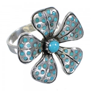 Flower Sterling Silver Turquoise Inlay Southwest Ring Size 8-1/4 MX60009