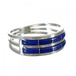 Genuine Sterling Silver And Lapis Inlay Southwestern Ring Size 7-3/4 WX60974