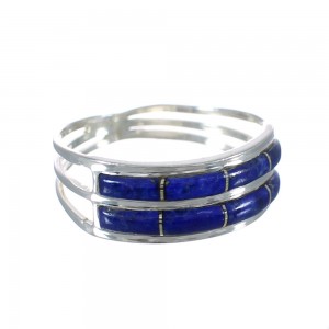 Southwest Lapis Inlay And Genuine Sterling Silver Ring Size 7-3/4 WX61000