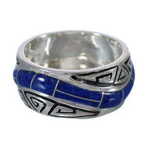 Lapis Inlay Water Wave Southwestern Authentic Sterling Silver Ring Size 7-1/2 WX61038