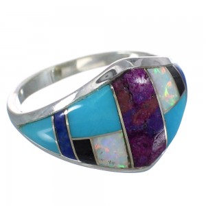 Southwest Multicolor Inlay Silver Ring Size 7-1/4 MX60117