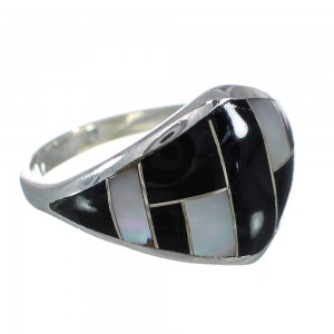 Jet And Mother Of Pearl Authentic Sterling Silver Southwest Ring Size 8-1/4 WX60701