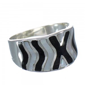 Jet Mother Of Pearl Sterling Silver Ring Size 7-1/4 RX92390