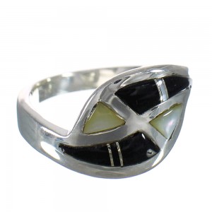 Authentic Sterling Silver Jet And Mother Of Pearl Inlay Ring Size 6 FX92461