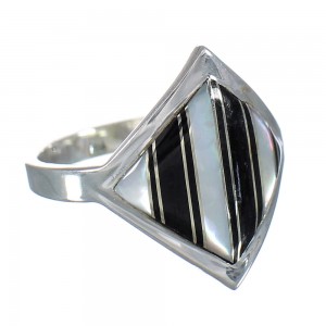 Southwest Sterling Silver Mother Of Pearl Jet Ring Size 6 RX92533