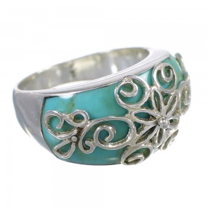 Authentic Sterling Silver Turquoise Inlay Southwest Jewelry Ring Size 4-3/4 X79647