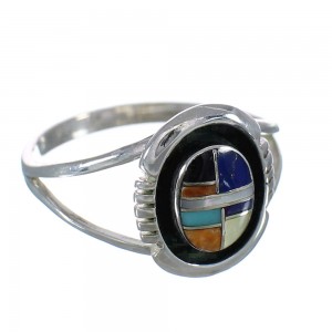 Silver Multicolor Inlay Southwest Ring Size 6-1/4 MX60814