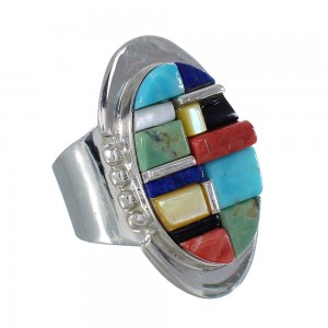 Sterling Silver Southwest Multicolor Inlay Ring Size 5-3/4 MX61063