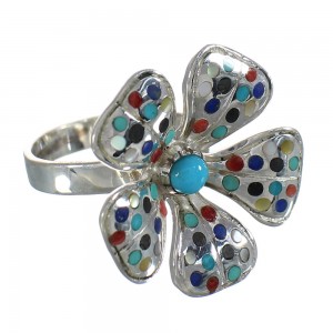 Multicolor Inlay Flower Sterling Silver Jewelry Ring Size 7-3/4 MX61209