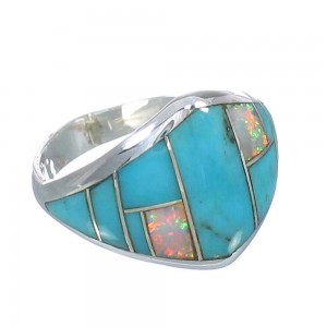 Genuine Sterling Silver Turquoise Opal Inlay Ring Size 5-1/4 RX61798