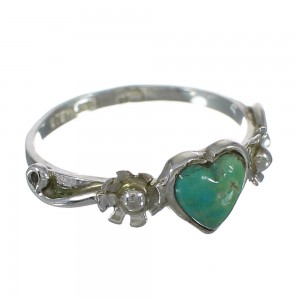 Genuine Sterling Silver Southwestern Turquoise Heart Flower Ring Size 5-1/4 WX80493