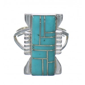 Genuine Sterling Silver And Turquoise Ring Size 7-3/4 RX62175