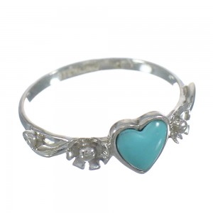 Authentic Sterling Silver Turquoise Heart Flower Ring Size 8-1/4 RX62390