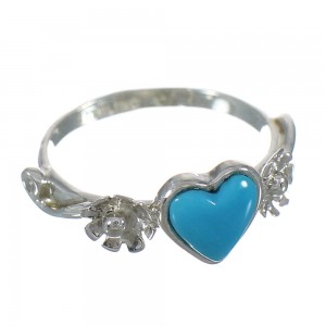 Turquoise Silver Flower Heart Ring Size 7-1/4 RX62416