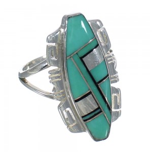 Turquoise And Jet Inlay Sterling Silver Ring Size 8-1/2 AX82410