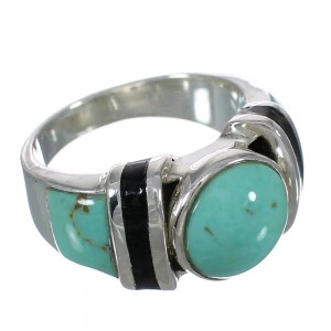 Sterling Silver Turquoise And Jet Ring Size 6-1/4 AX82523