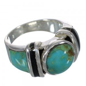 Sterling Silver Southwestern Jet And Turquoise Inlay Ring Size 6-1/4 AX82576