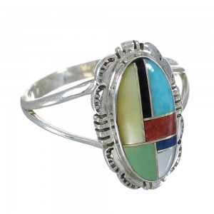 Silver Mutlicolor Inlay Southwestern Ring Size 7-1/2 YX75021