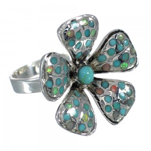 Opal And Turquoise Sterling Silver Flower Ring Size 8 WX70640