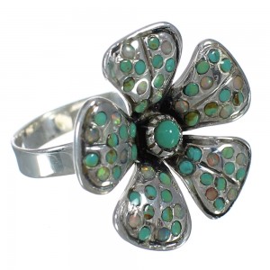 Turquoise And Opal Flower Southwest Genuine Sterling Silver Ring Size 7-3/4 WX70754