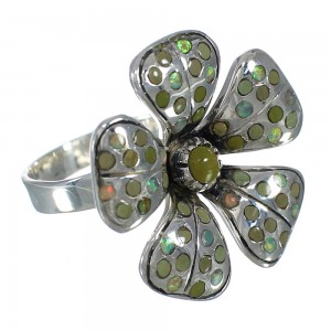 Turquoise And Opal Flower Southwest Silver Ring Size 6-1/4 WX70757