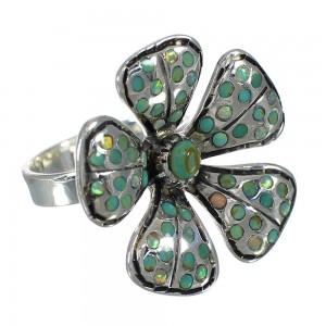 Silver Turquoise And Opal Flower Southwest Ring Size 5-1/4 WX70773