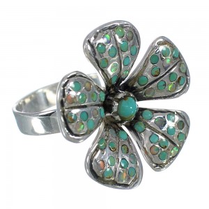 Opal And Turquoise Silver Flower Southwestern Ring Size 7-1/4 WX70783