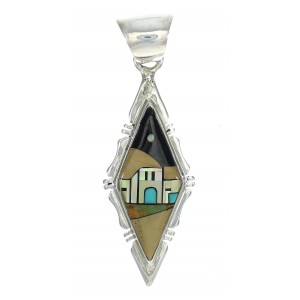 Genuine Sterling Silver Native American Village Or Pueblo Design Multicolor Pendant MX64317