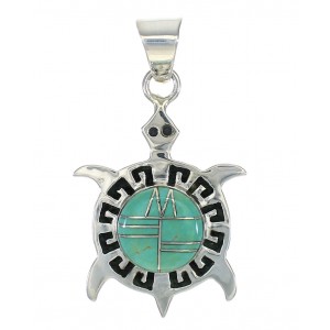 Turtle Genuine Sterling Silver Turquoise Inlay Pendant MX62802