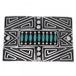 Silver Turquoise Needlepoint Belt Buckle AX78266