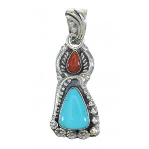 Silver Turquoise And Coral Flower Pendant MX65463