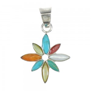 Southwest Multicolor Silver Flower Pendant MX65528