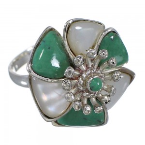 Turquoise Mother Of Pearl Southwestern Sterling Silver Flower Ring Size 5-1/4 QX75790