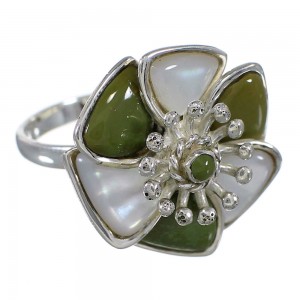 Turquoise Mother Of Pearl Flower Southwest Silver Ring Size 6-3/4 QX75796