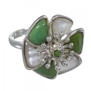 Turquoise Mother Of Pearl Flower Southwest Genuine Sterling Silver Ring Size 6-1/4 QX75805