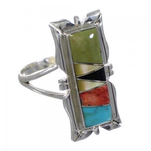 Multicolor Inlay Silver Southwest Ring Size 8-3/4 QX75867