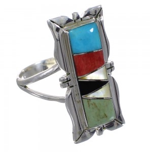 Southwest Authentic Sterling Silver Multicolor Inlay Ring Size 8-1/4 QX75885