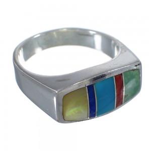 Genuine Sterling Silver Multicolor Inlay Southwest Ring Size 8-1/2 QX75941