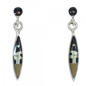 Multicolor Inlay Sterling Silver Native American Village Design Post Dangle Earrings WX78997