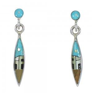 Multicolor Silver Native American Village Design Post Dangle Earrings WX79091