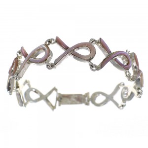 Pink Shell Inlay Sterling Silver Ribbon Link Bracelet VX63491