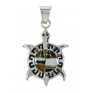 Southwest Turtle Multicolor Inlay And Genuine Sterling Silver Pendant WX63752