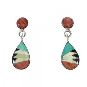 Tear Drop Sterling Silver Multicolor Southwest Post Dangle Earrings MX64503