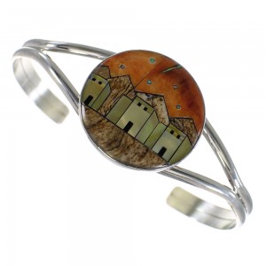 Southwest Genuine Sterling Silver Multicolor Native American Design Cuff Bracelet VX63912