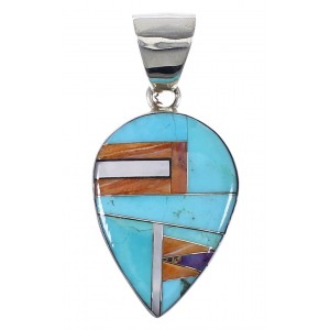 Southwest Authentic Sterling Silver And Multicolor Tear Drop Pendant VX64480