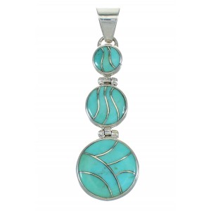 Southwest Turquoise Inlay Authentic Sterling Silver Jewelry Pendant MX65269