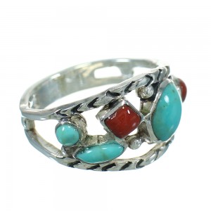 Silver Southwest Coral Turquoise Ring Size 6-1/2 AX82089