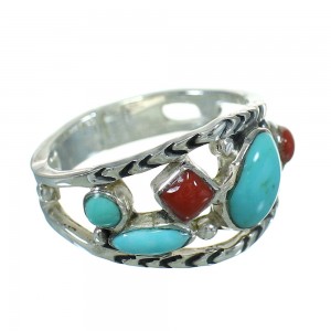 Southwest Sterling Silver Coral Turquoise Jewelry Ring Size 6-1/2 AX82096
