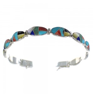 Multicolor Inlay Sterling Silver Link Bracelet AX65941